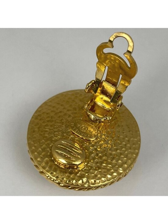 Chanel Coco Mark Faux Pearl Earrings Round GP Gold White - Picture 3 of 5